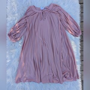 Vintage Jean Jourdan Paris Women's Chiffon Pleated Dress Flared Sleeve Belted